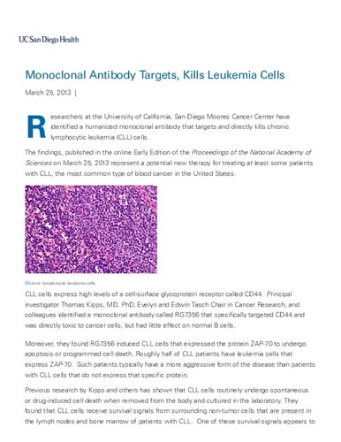 Monoclonal Antibody Targets, Kills Leukemia Cells