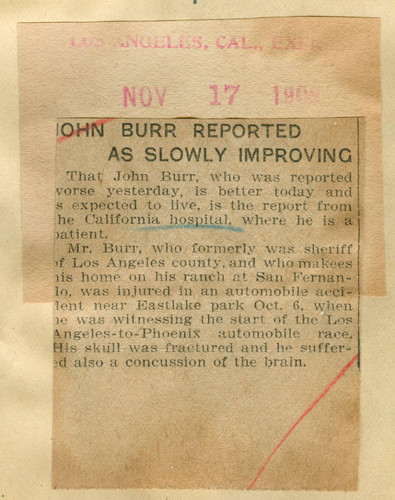 John Burr reported as slowly improving