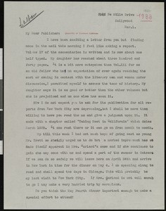 Hamlin Garland, letter, 1933-03-01, to Harold Strong Latham