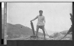 Boatman steering, Ing Tai, Fujian, China, ca. 1920