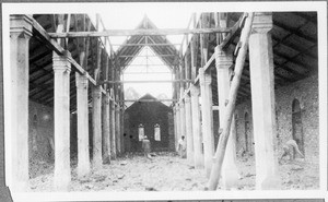 Interior view of the church building during construction, Machame, Tanzania