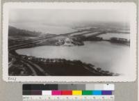 The Tidal Basin, Cherry Trees, Potomac River & Jefferson Memorial from window top of Washington Monument. April 1951. Metcalf