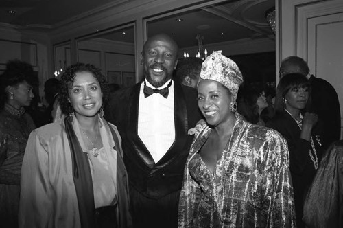 Denise Nicholas, Lou Gossett Jr., and Marla Gibbs posing together at the Black Emmy nominees dinner, Los Angeles, 1989