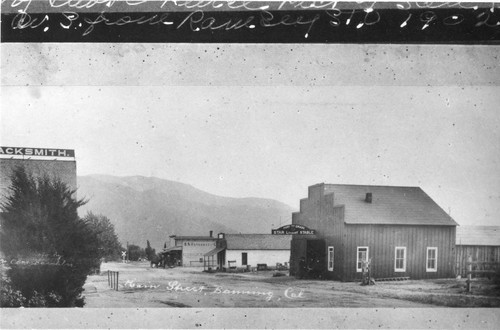 Early photograph looking south on South San Gorgonio Avenue at its intersection with Ramsey Street in Banning, California