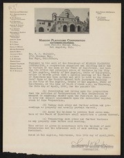 Mission Playhouse Correspondence to W. P. Whitsett, 1930