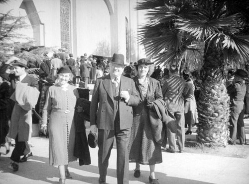 Ethel Schultheis and parents at a church on Sunset