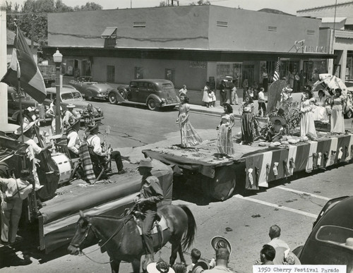Stagecoach Days parade with floats on San Gorgonio Avenue in Banning, California