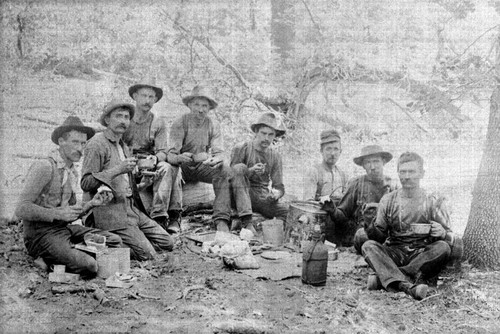 Shelton logging crew at Lyonsville eating lunch