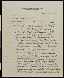 Booth Tarkington, letter, 1920-11-24, to Hamlin Garland