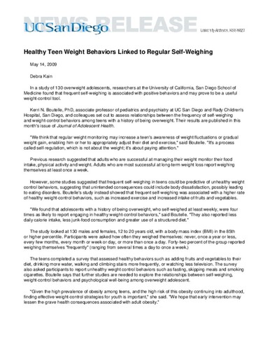 Healthy Teen Weight Behaviors Linked to Regular Self-Weighing