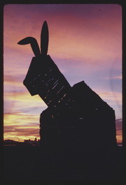DEC77P2-10: Monte Python Trojan Bunny sculpture at sunset