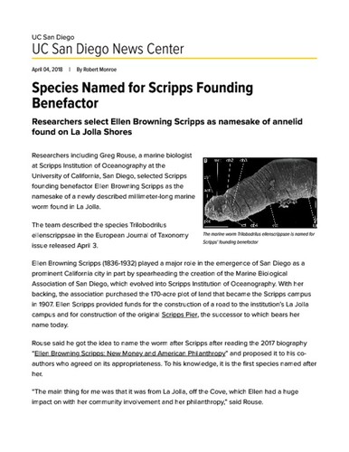 Species Named for Scripps Founding Benefactor