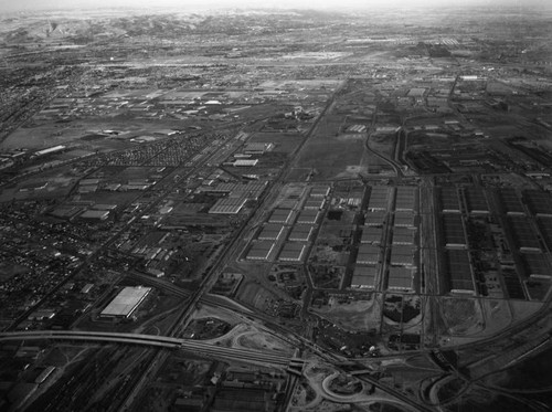 Aerial view of Central Manufacturing District, looking east