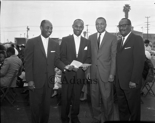 Four men at an event, Los Angeles, 1964