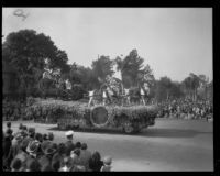 Lake Arrowhead winter sports float in the Tournament of Roses Parade, Pasadena, 1930