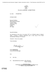 [Letter from PRG Redshaw to Bernard Smithen regarding spreadsheet requested by Ken Ojo]
