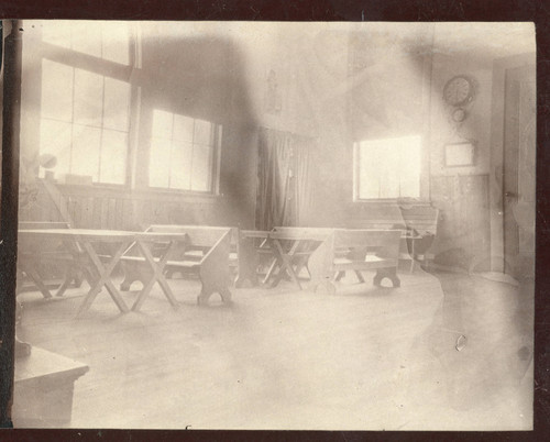 Mounted photograph of interior of early kindergarten classroom in Banning, California