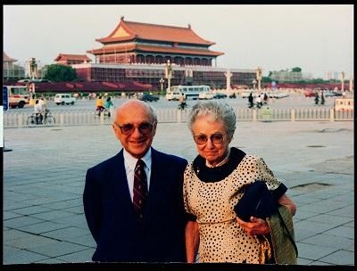 Photograph of Milton Friedman and Rose Friedman at Tianamen Square