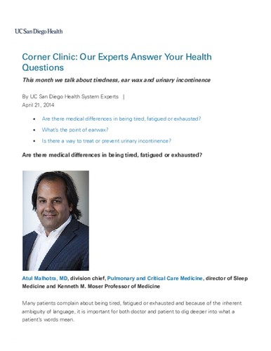 Corner Clinic: Experts Answer Your Health Questions - April 2014