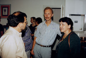 Demokratikonferencen i Danmark, 1995. Fra venstre: Morten Larsen, Eigil Saxe og Minna Koistinen, Finland/Bangladesh