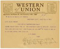 Telegram from William Randolph Hearst to Julia Morgan, February 15, 1927