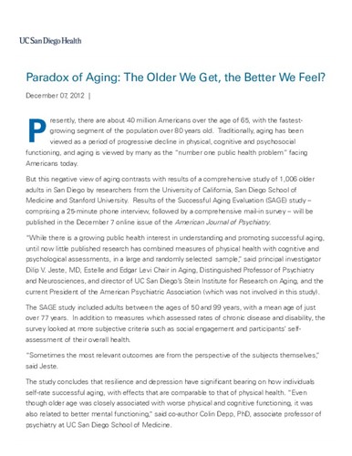 Paradox of Aging: The Older We Get, the Better We Feel?