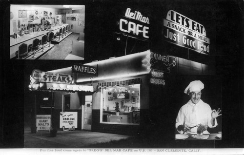 Greg's del Mar Cafe on U.S. Highway 101, San Clemente, ca. 1950