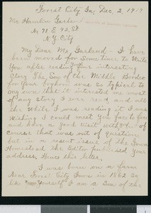Lewis Barth, letter, 1919-12-02, to Hamlin Garland