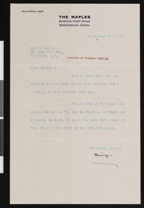Irving Bacheller, letter, 1921-09-16, to Hamlin Garland