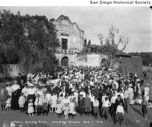 The Catholic Society gathered for a picnic at the Mission San Diego de Alcala