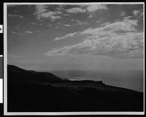 View from cliff top, looking down Malibu coastal area, ca.1935