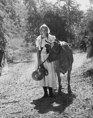 Women with a Guernsey cow, circa 1936