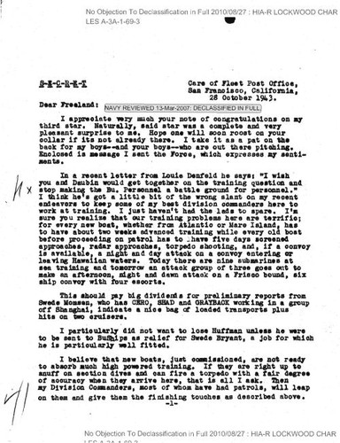 C. A. Lockwood letter to Rear Admiral F. A. Daubin