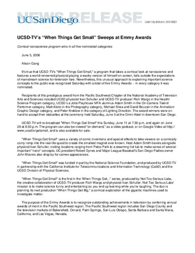 UCSD-TV’s “When Things Get Small” Sweeps at Emmy Awards--Comical nanoscience program wins in all five nominated categories