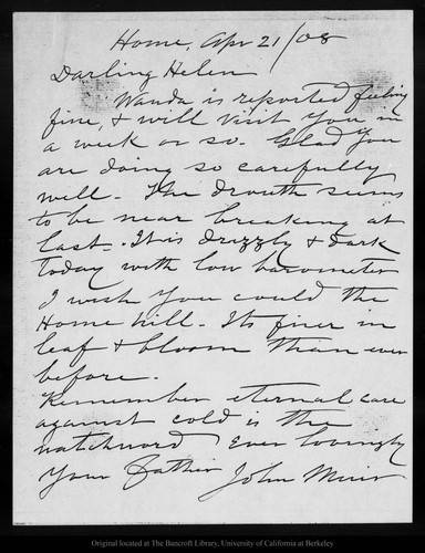 Letter from John Muir to Helen [Muir], 1908 Apr 21