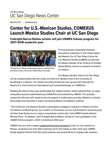 Center for U.S.-Mexican Studies, COMEXUS Launch Mexico Studies Chair at UC San Diego
