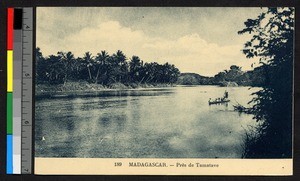 People boating on a small body of water, Madagascar, ca.1920-1940