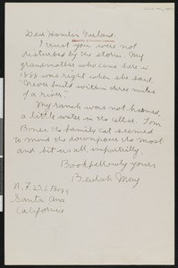 Beulah May, letter, 193?, to Hamlin Garland