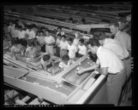 Claremont College students visiting fruit packing house in Los Angeles County, Calif., 1953