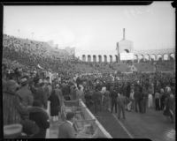 Crowd at the Coliseum for a football match between UCLA and USC, Los Angeles, 1935
