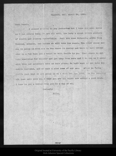 Letter from Helen [Muir Funk] to [John Muir], 1911 Apr 29