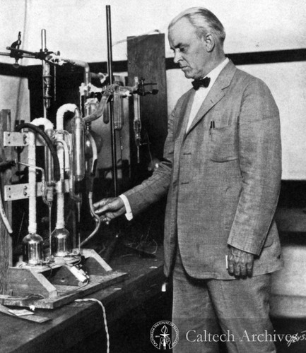 Robert A. Millikan at work in his laboratory