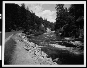 View of Kings River near Cedar Grove in Kings Canyon National park, ca.1910