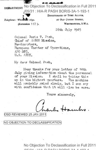 Charles Hornbro letter to Boris Pash