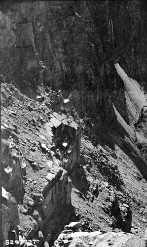 Trail routes, Talus slopes, showing the difficulties to be encountered on the north side of Harrison Pass, not recommended