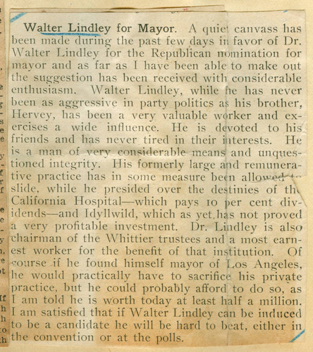 Walter Lindley for mayor