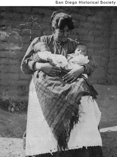 A Mesa Grande Indian mother holding twin babies