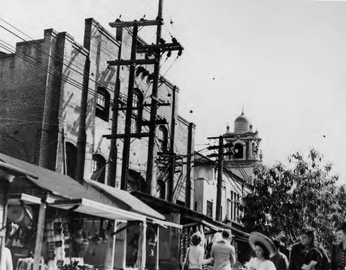 People in front of the Plaza Substation on Olvera Street