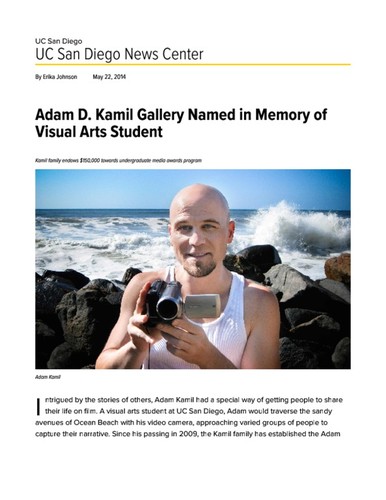 Adam D. Kamil Gallery Named in Memory of Visual Arts Student