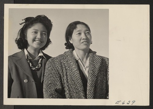 Helen Hifumi and her mother, Mrs. Ohiyo Hifumi, formerly of Los Angeles. Photographer: Parker, Tom Heart Mountain, Wyoming